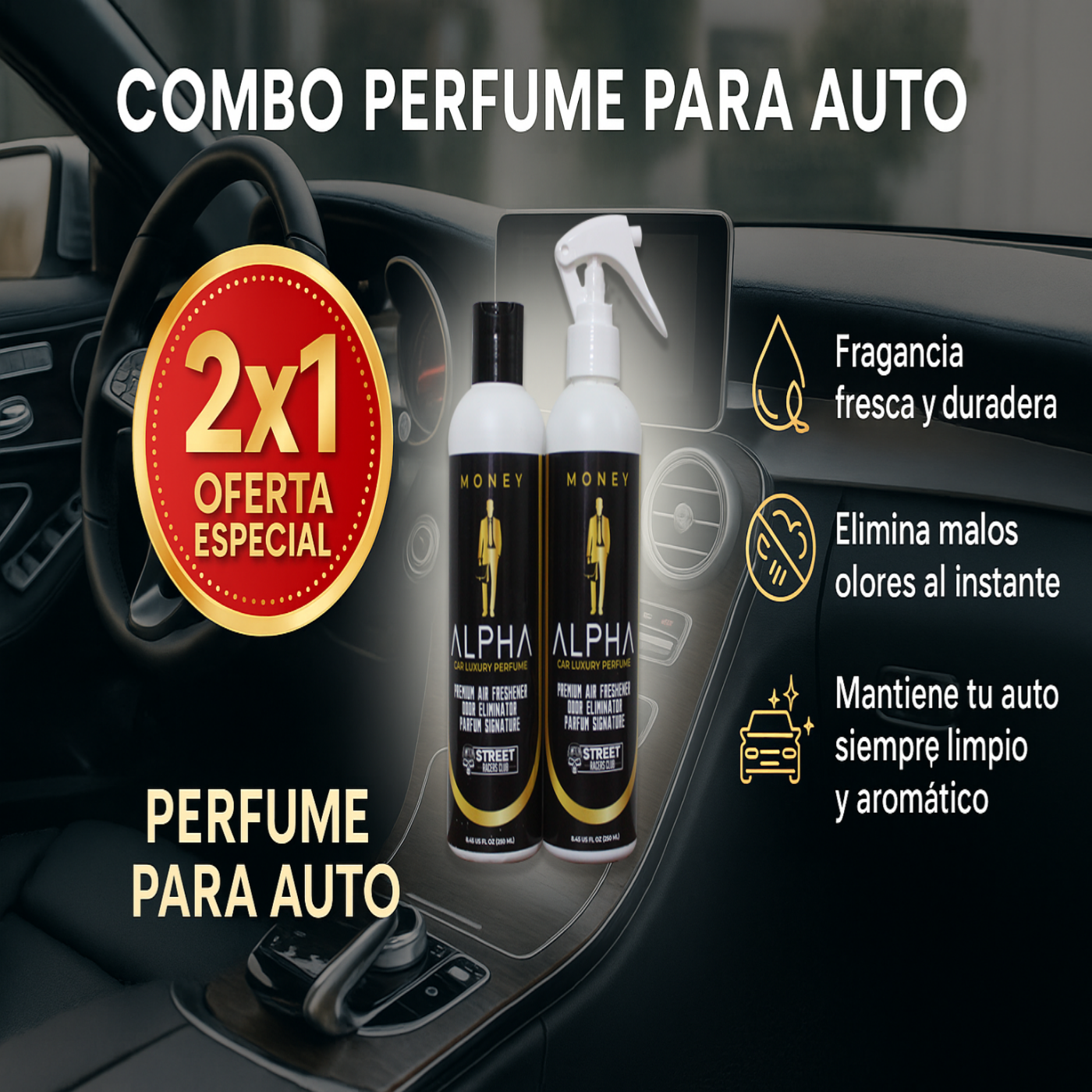 Combo 2x1 Perfume para Autos Larga Duracion